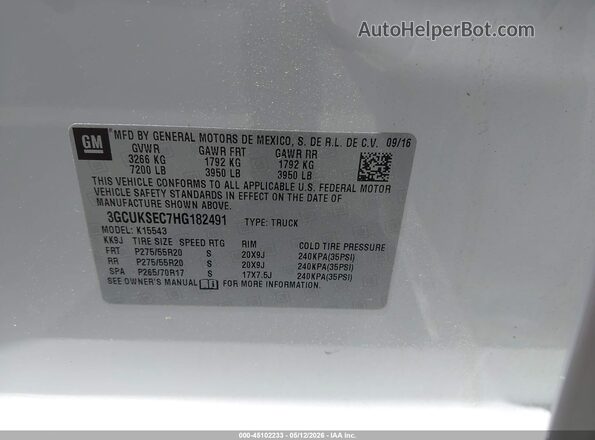 3GCUKSEC7HG182491 2017 CHEVROLET SILVERADO Белый Вид подкапотного пространства
