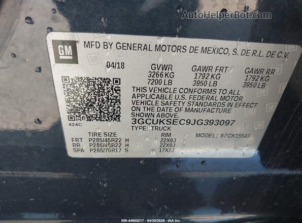 3GCUKSEC9JG393097 2018 CHEVROLET SILVERADO Dark Blue 