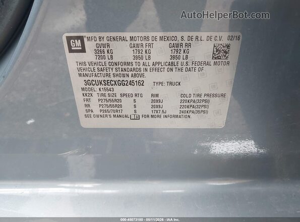 3GCUKSECXGG245162 2016 CHEVROLET SILVERADO Gray Շարժիչի բաժամունքի տեսք