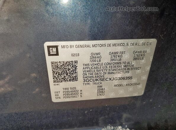 3GCUKSECXJG306355 2018 CHEVROLET SILVERADO Синий 