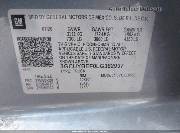 3GCUYBEF0LG382937 2020 CHEVROLET SILVERADO Gray ძრავის განყოფილების ხედი