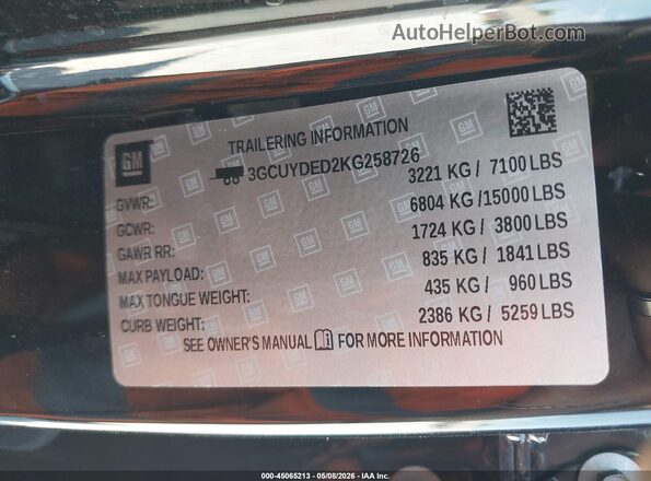 3GCUYDED2KG258726 2019 CHEVROLET SILVERADO Черный Вид подкапотного пространства