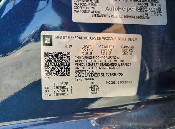 3GCUYDED6LG166228 2020 CHEVROLET SILVERADO Blue Widok komory silnika