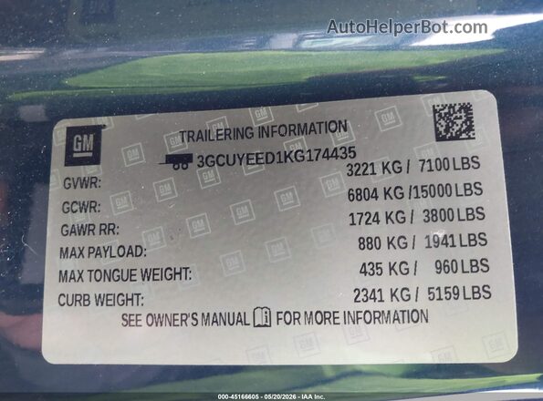 3GCUYEED1KG174435 2019 CHEVROLET SILVERADO Blue 