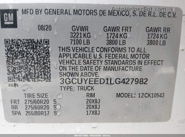 3GCUYEED1LG427982 2020 CHEVROLET SILVERADO White Շարժիչի բաժամունքի տեսք