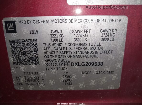 3GCUYEEDXLG209538 2020 CHEVROLET SILVERADO Red Շարժիչի բաժամունքի տեսք
