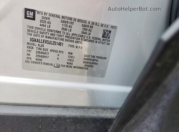 3GKALLEV3JL251461 2018 GMC TERRAIN Silver Vista de la etiqueta del VIN