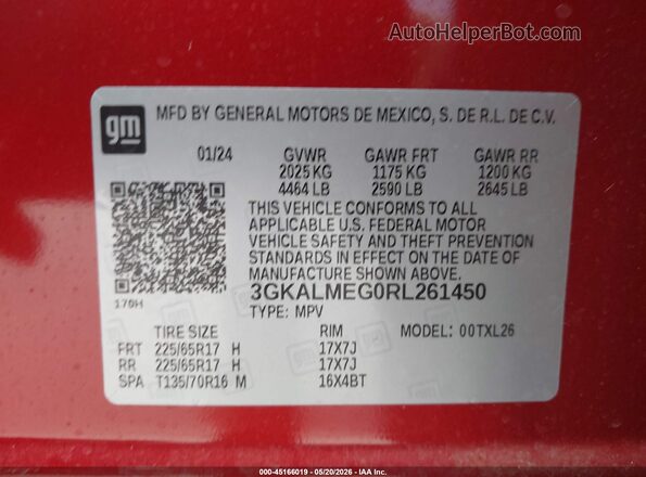 3GKALMEG0RL261450 2024 GMC TERRAIN Бордовый Вид подкапотного пространства