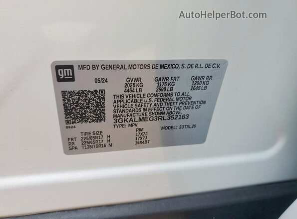 3GKALMEG3RL352163 2024 GMC TERRAIN White Widok wnętrza 360 stopni