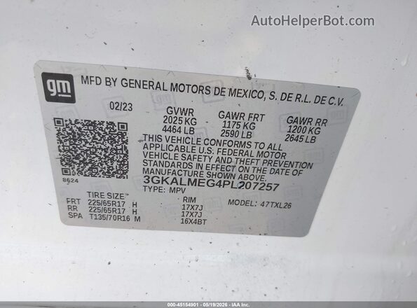 3GKALMEG4PL207257 2023 GMC TERRAIN White Vista del compartimento del motor