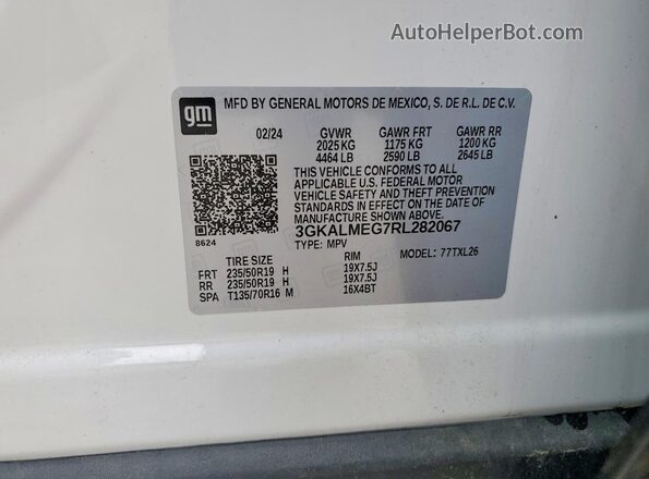 3GKALMEG7RL282067 2024 GMC TERRAIN White VIN կոդի պիտակի տեսք