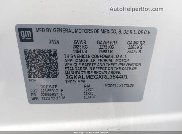 3GKALMEGXRL384401 2024 GMC TERRAIN White ძრავის განყოფილების ხედი