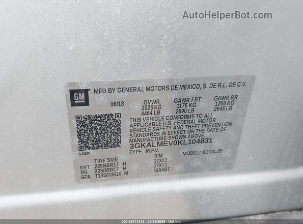 3GKALMEV0KL104831 2019 GMC TERRAIN Silver ძრავის განყოფილების ხედი