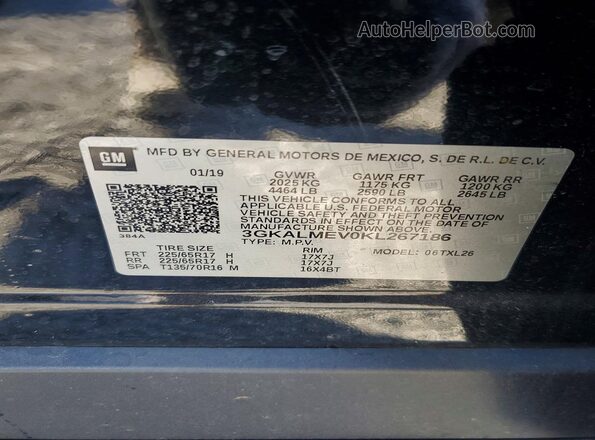 3GKALMEV0KL267186 2019 GMC TERRAIN Черный Вид наклейки с VIN-кодом