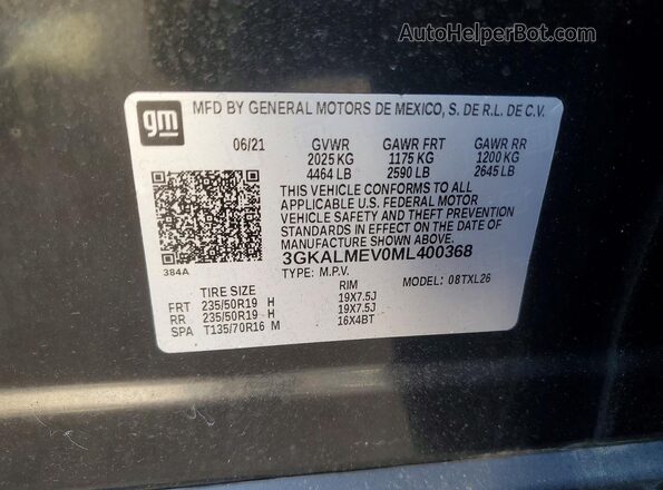 3GKALMEV0ML400368 2021 GMC TERRAIN Black Вид наклейки з VIN-кодом