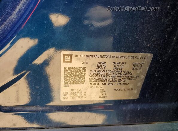 3GKALMEV1LL101907 2020 GMC TERRAIN Blue VIN კოდის სტიკერის ხედი