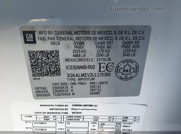 3GKALMEV2LL170380 2020 GMC TERRAIN White Շարժիչի բաժամունքի տեսք