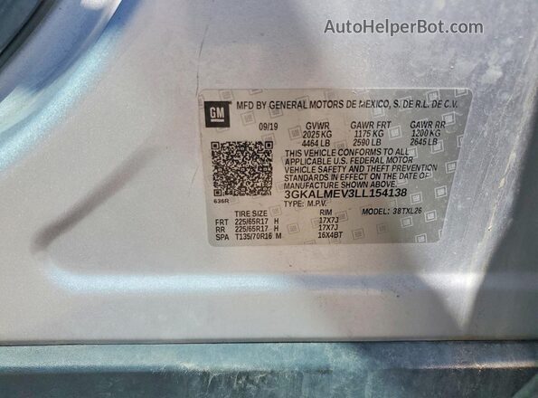 3GKALMEV3LL154138 2020 GMC TERRAIN Silver VIN sticker view