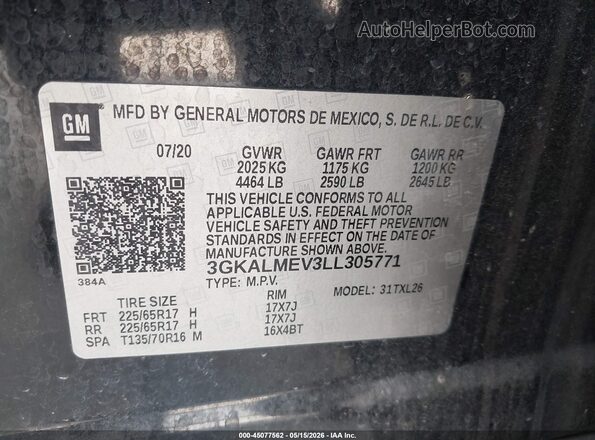 3GKALMEV3LL305771 2020 GMC TERRAIN Черный Вид подкапотного пространства