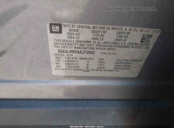 3GKALMEV4JL212822 2018 GMC TERRAIN Gray ძრავის განყოფილების ხედი