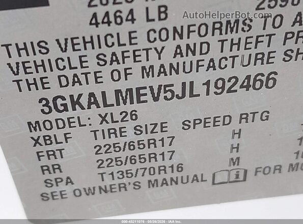 3GKALMEV5JL192466 2018 GMC TERRAIN White Engine compartment view