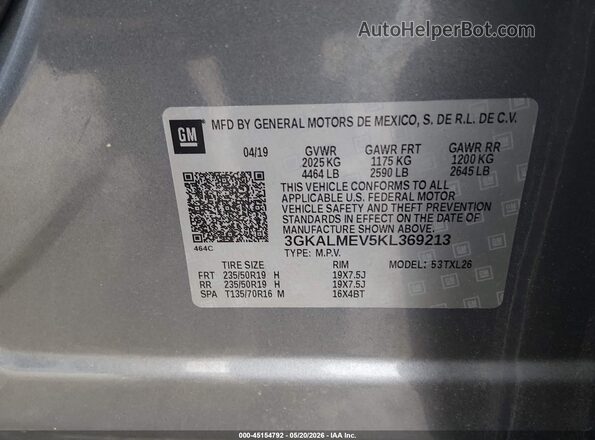 3GKALMEV5KL369213 2019 GMC TERRAIN Gray ძრავის განყოფილების ხედი