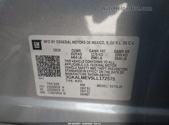 3GKALMEV5LL172575 2020 GMC TERRAIN Gray Engine compartment view
