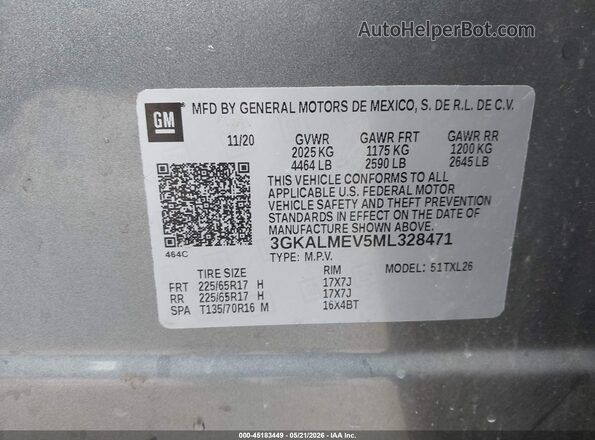 3GKALMEV5ML328471 2021 GMC TERRAIN Gray Շարժիչի բաժամունքի տեսք