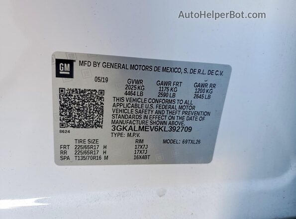 3GKALMEV6KL392709 2019 GMC TERRAIN White 