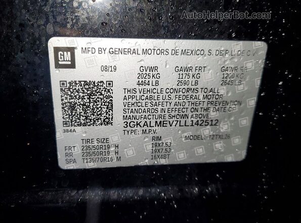 3GKALMEV7LL142512 2020 GMC TERRAIN Black Вид наклейки з VIN-кодом