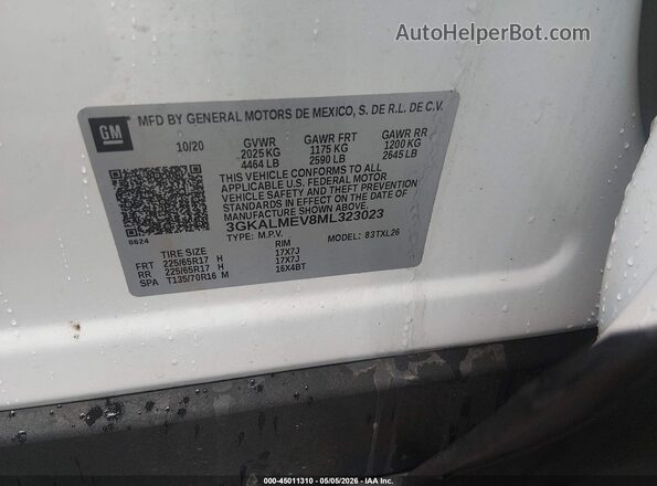 3GKALMEV8ML323023 2021 GMC TERRAIN White Vista del compartimento del motor