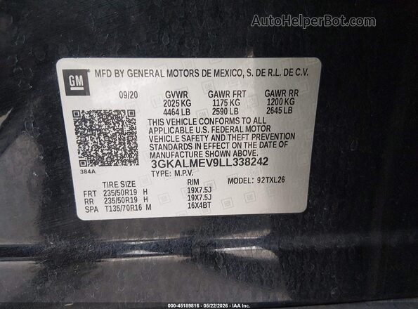 3GKALMEV9LL338242 2020 GMC TERRAIN Black 