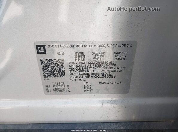 3GKALMEVXKL345389 2019 GMC TERRAIN Silver 