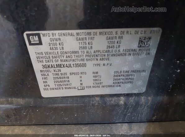 3GKALMEX4JL135600 2018 GMC TERRAIN Black Widok komory silnika