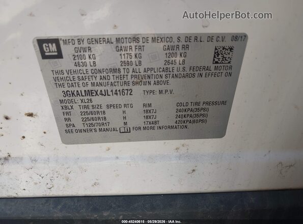 3GKALMEX4JL141672 2018 GMC TERRAIN Белый Вид подкапотного пространства