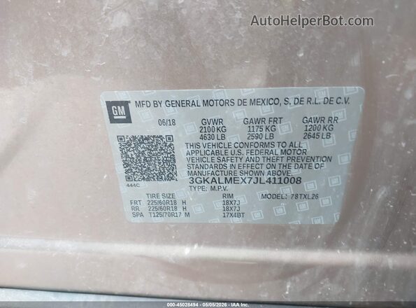 3GKALMEX7JL411008 2018 GMC TERRAIN Tan 