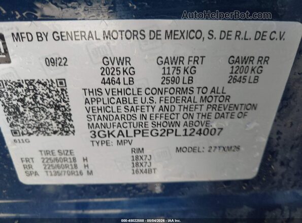 3GKALPEG2PL124007 2023 GMC TERRAIN Blue Շարժիչի բաժամունքի տեսք