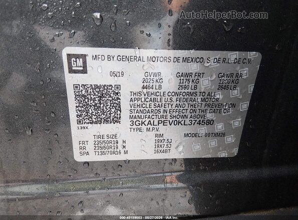 3GKALPEV0KL374580 2019 GMC TERRAIN Gray Вид підкапотного простору