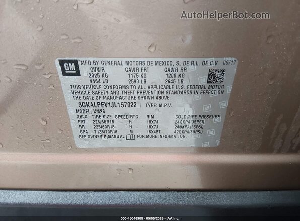 3GKALPEV1JL157022 2018 GMC TERRAIN Gold Engine compartment view