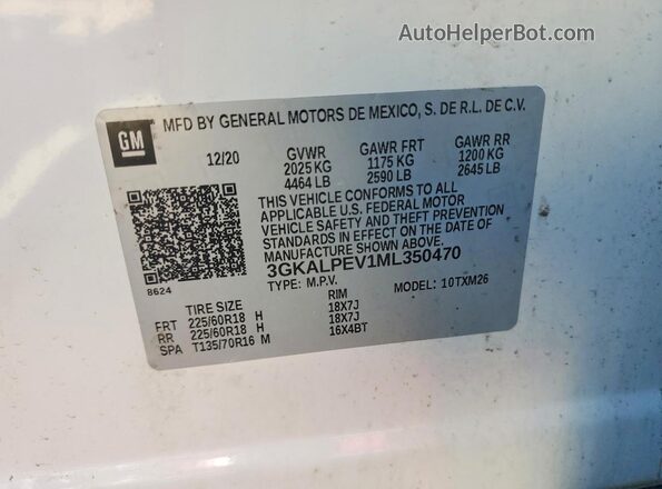 3GKALPEV1ML350470 2021 GMC TERRAIN White Вид наклейки з VIN-кодом