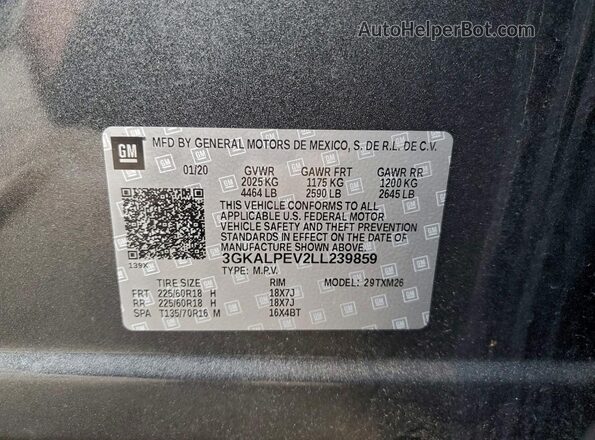 3GKALPEV2LL239859 2020 GMC TERRAIN Черный Вид наклейки с VIN-кодом
