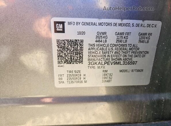 3GKALPEV9ML316597 2021 GMC TERRAIN Silver VIN կոդի պիտակի տեսք