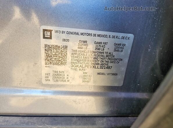 3GKALPEVXLL321497 2020 GMC TERRAIN Gray 