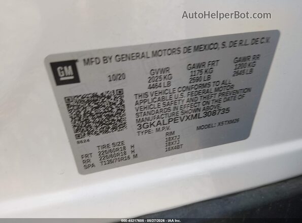 3GKALPEVXML308735 2021 GMC TERRAIN White Շարժիչի բաժամունքի տեսք