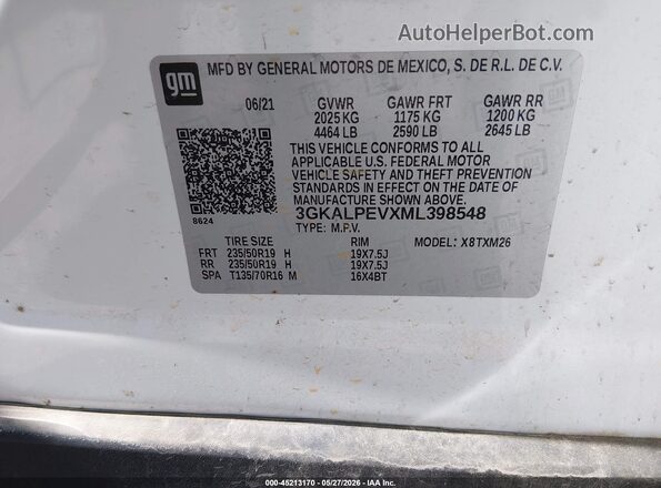 3GKALPEVXML398548 2021 GMC TERRAIN White ძრავის განყოფილების ხედი