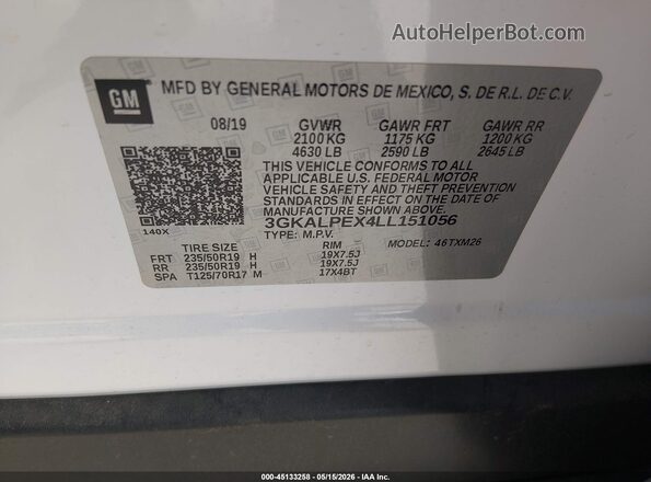 3GKALPEX4LL151056 2020 GMC TERRAIN White Engine compartment view