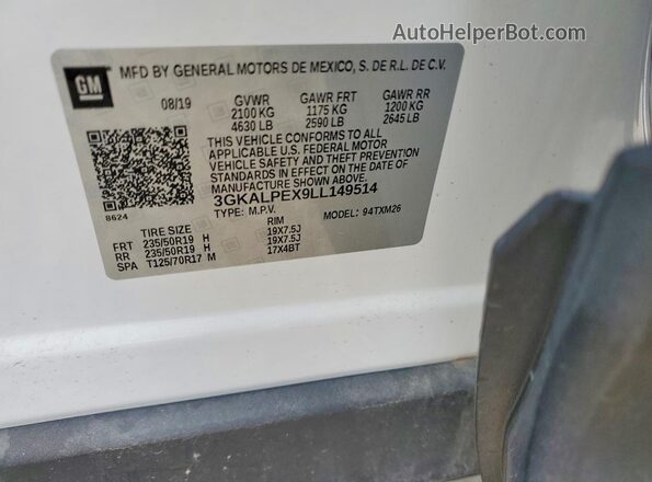3GKALPEX9LL149514 2020 GMC TERRAIN White VIN կոդի պիտակի տեսք