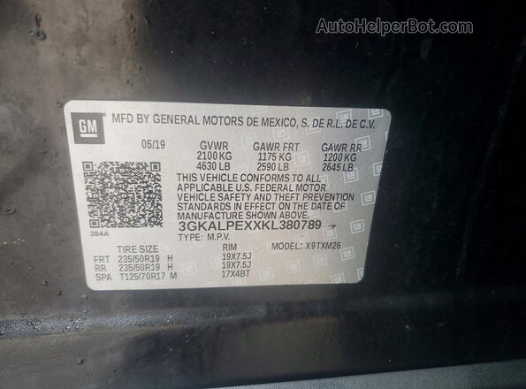 3GKALPEXXKL380789 2019 GMC TERRAIN Black Вид наклейки з VIN-кодом