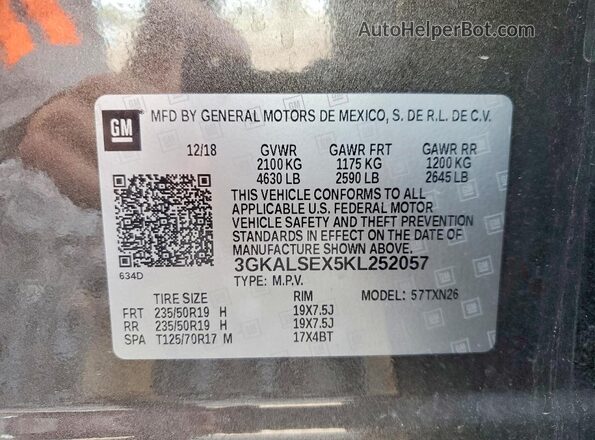 3GKALSEX5KL252057 2019 GMC TERRAIN Brown VIN կոդի պիտակի տեսք