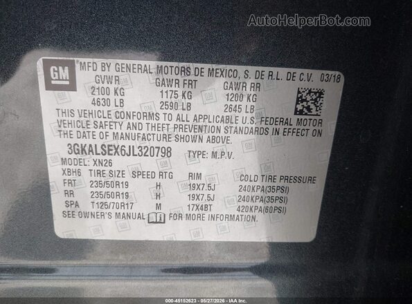 3GKALSEX6JL320798 2018 GMC TERRAIN Gray Вид підкапотного простору